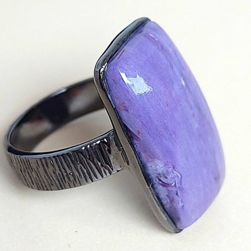 Natural 33 ct‎ Natural Charoite 925 Sterling Silver Ring Sz 9 - Picture 12 of 13